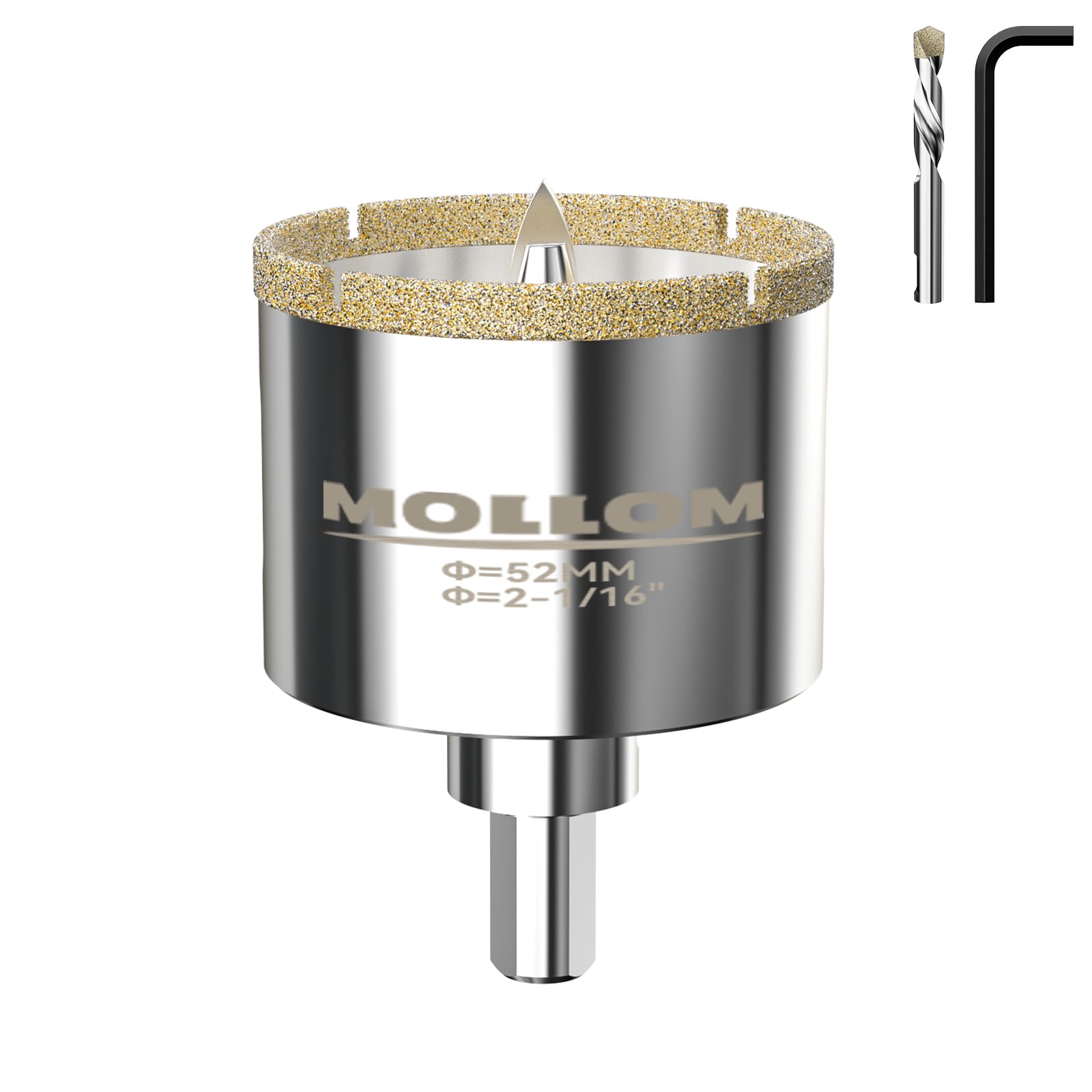 Mollom 2-1/16" (52mm) Diamond Hole Saw with 2Pcs Removable Pilot Drill Bit Smooth Cutting for Porcelain Tiles,Glass,Ceramic,Marble,Fiberglass,etc
