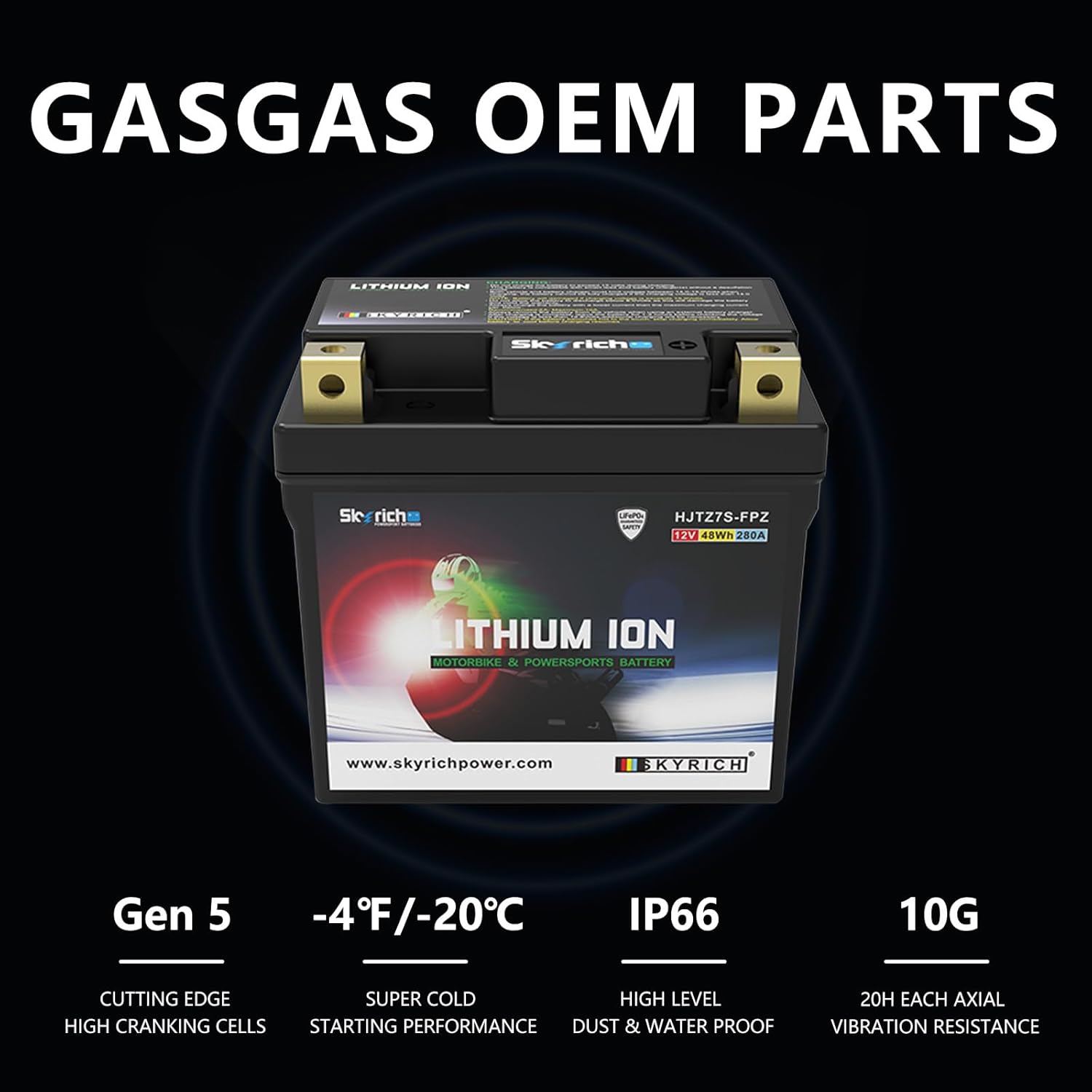 Skyrich HJTZ7S-FPZ Lithium Motorcycle LiFePO4 Battery,12V 4Ah 240A,GASGAS XC 200/250/300,79111053000,Genuine OEM Part,Enduro,Powersports