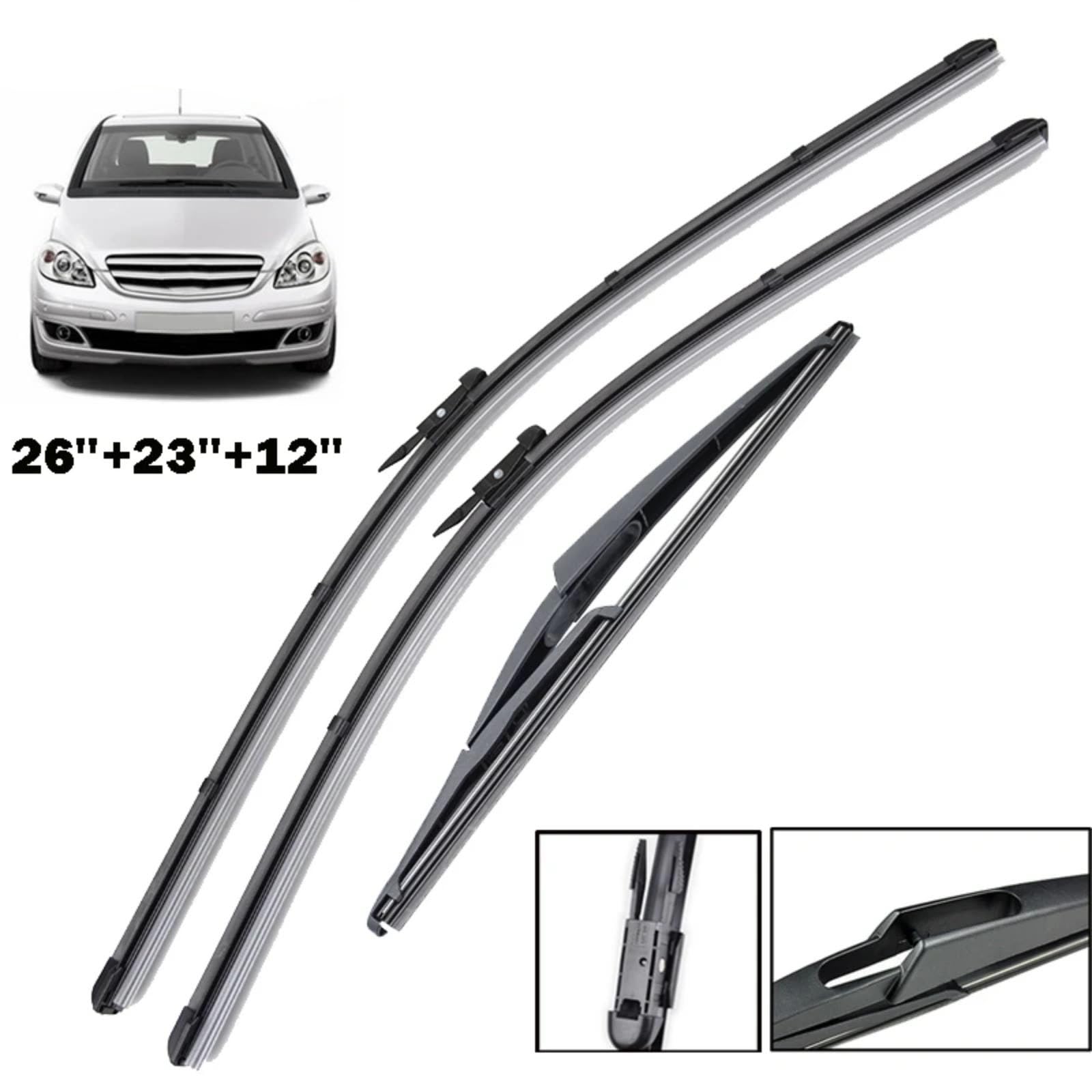Limpia Parabrisas Escobillas Coche Para Benz Para A-Class W169 2004-2012 | Reemplazo de escobillas de limpiaparabrisas delantero y trasero, 3 uds., 26 "23" 12"