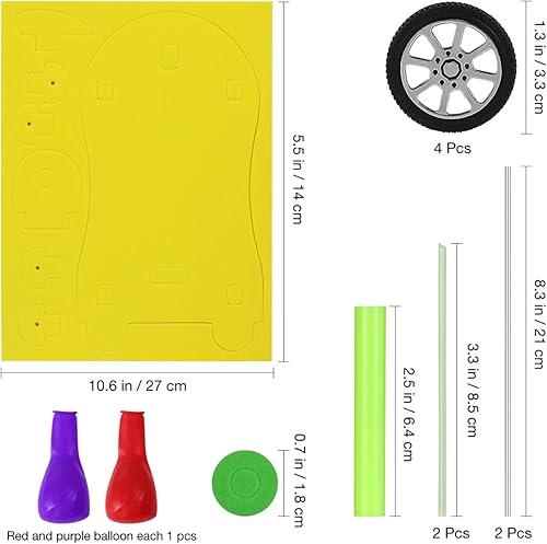 Miniatura 8 de NUOBESTY Juego de globos de juguete para coche, juguete científico de bricolaje, coche de carreras de coche, coche impulsado por globo para la