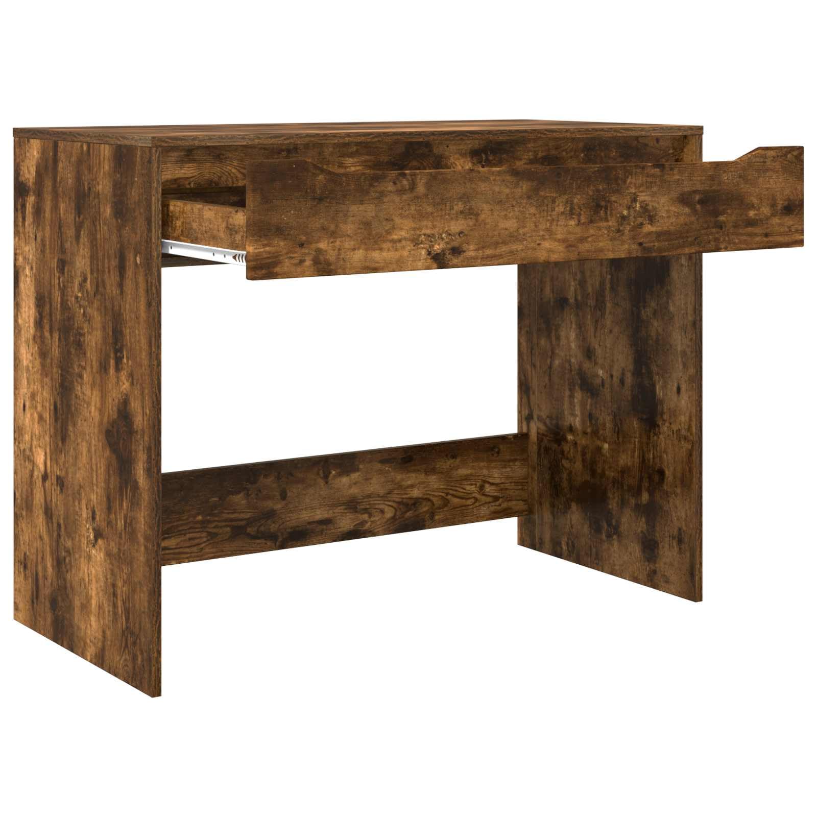 Scrivania con cassetto, in legno di rovere affumicato, 100 x 50 x 78 cm, compatta, per ufficio, studio, con ripiano per postazione di lavoro organizzata