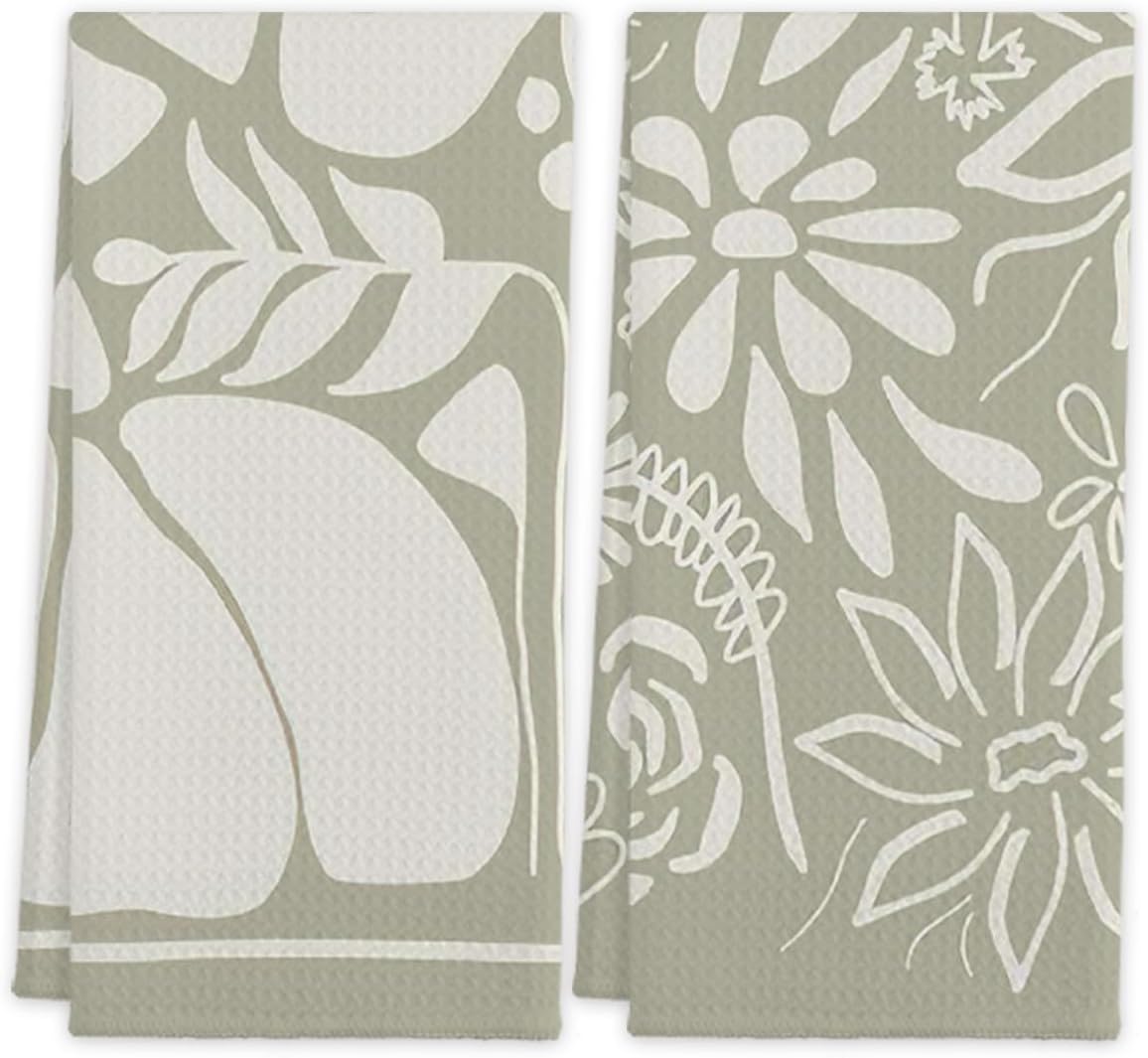 Amazon.com: Abstract Botanical Sage Green Floral Aesthetic Kitchen ...