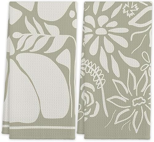 Toallas de cocina abstractas con diseño botánico verde salvia, floral, 16 x 24 pulgadas, de algodón, moderno, para cocina, baño, decoración de casa