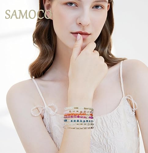 Miniatura 5 de SAMOCO 28 pulseras bohemias con cuentas para mujer, coloridas y apilables con cuentas de cristal brillantes, pulseras versátiles de múltiples capas