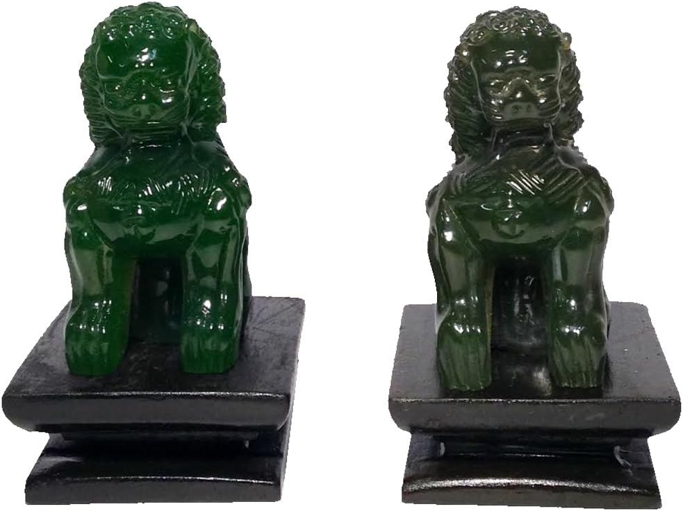 Pair of Male and Female 4" Glass Jade Colored Fu (Foo) Dogs