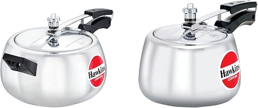 Hawkins Contura Pressure Cooker, 3 Litres & Aluminium Pressure Cooker, 5 Litre, Silver Combo, 3 Liter