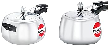 Hawkins Contura Pressure Cooker, 3 Litres & Aluminium Pressure Cooker, 5 Litre, Silver Combo, 3 Liter