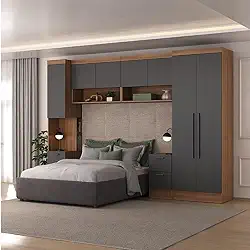 Guardo Roupa Modulado 7 Portas 6 Gavetas 5 Peças Hecol Móveis Nogal/grafite