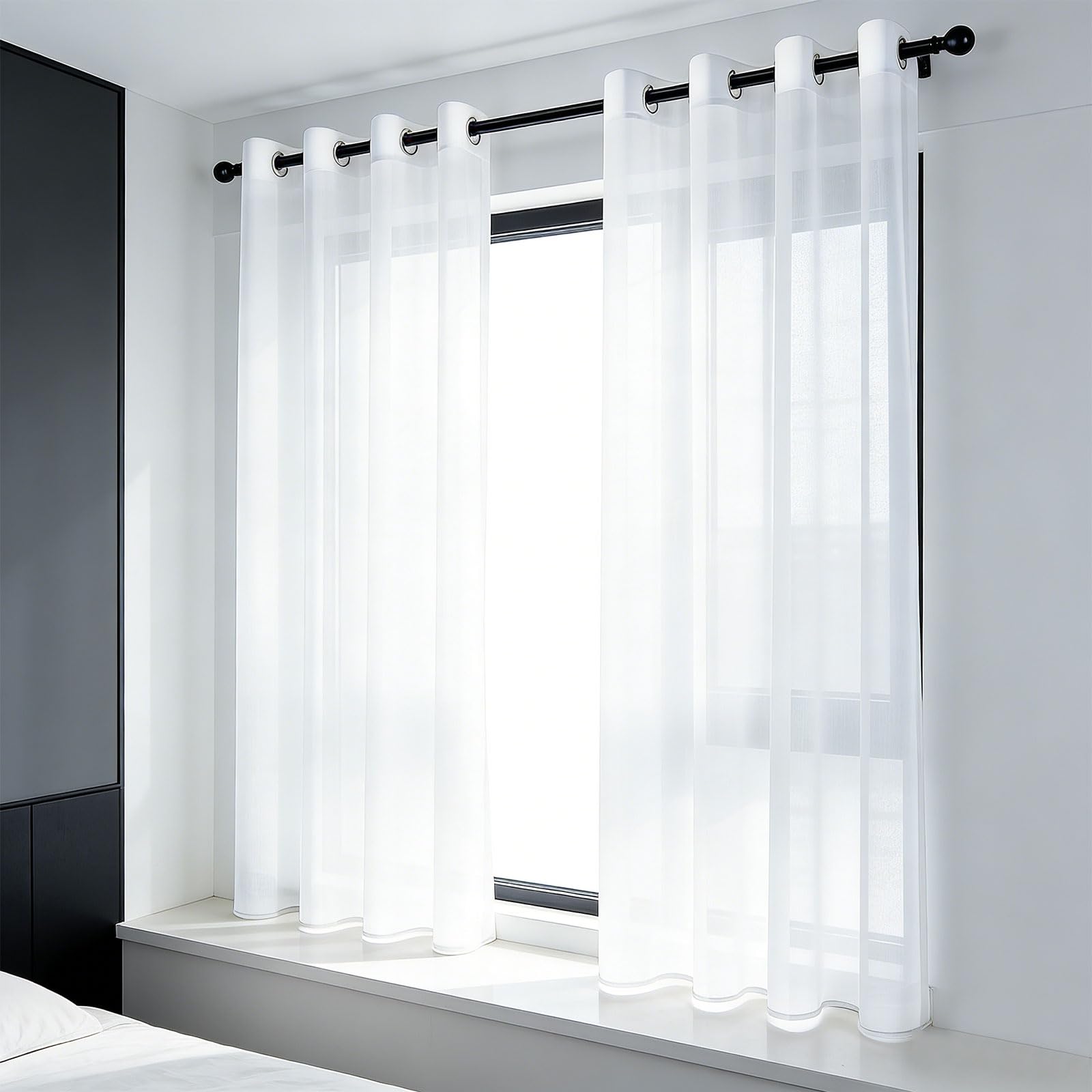 Voilage 80 x 290 cm blanc translucide anti-UV pour décoration