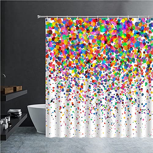 Dephoto Abstract Circle Shower Curtain For Bathroom Geometric Colorful Rainbow Dots Children's Decoration Polyester Fabric With 12 Hook 72X72 Inches #TOP2
