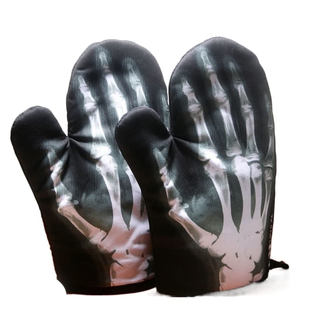 Gants de Cuisine Gants De Four en Coton Épais Isolation Thermique Mignonne Haute Température Et Anti-brûlure pour Four À Micro-Ondes Domestique, 2 Pièces Manique(Skeleton Gloves)