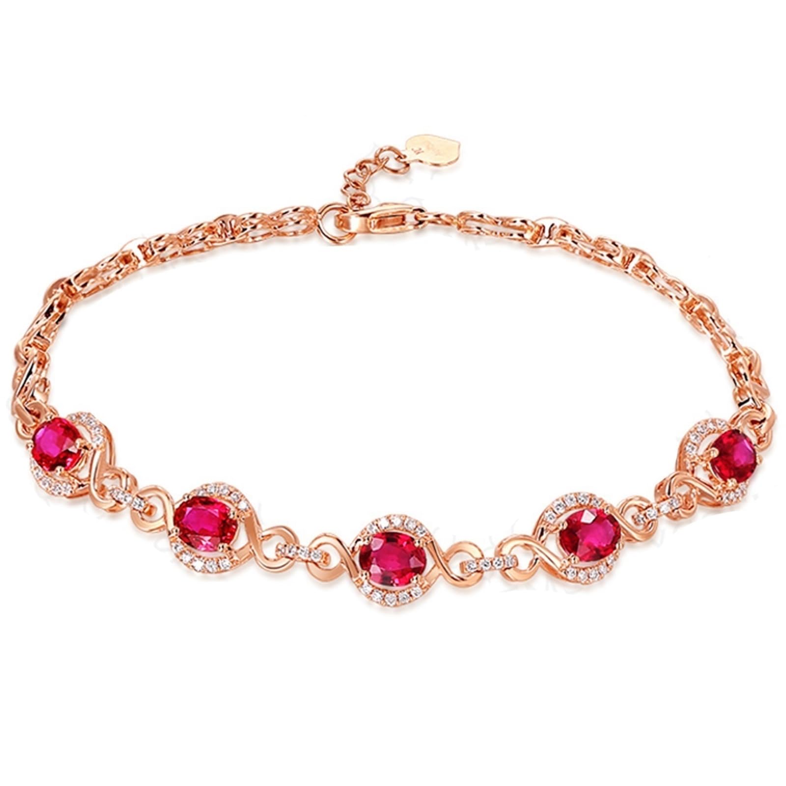 Bracciali Oro Rosa 18k/14k/9k, Bracciale con Rubino 2.15ct 16-18 cm Estensione 4 cm con Diamante, Braccialetti Donna Fidanzati