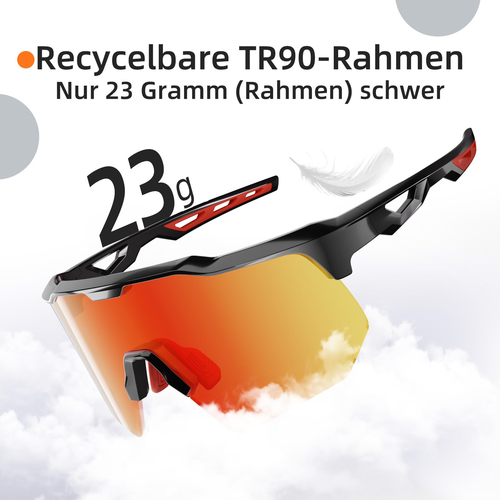 HAAYOT Lunettes de soleil de sport - Lunettes polarisées - Pour homme et femme - 5 verres interchangeables - Protection UV 99 % - Lunettes TR90 légères - Pour le cyclisme
