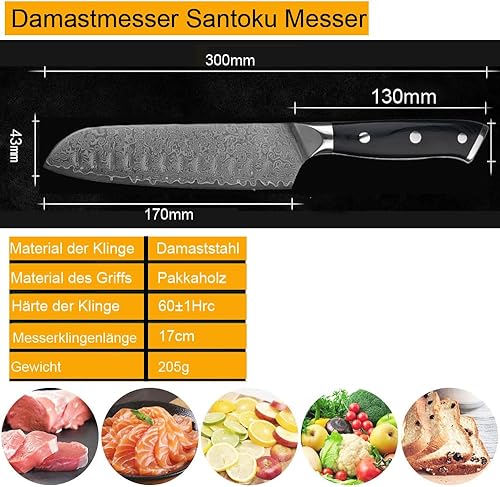 Miniatura 6 de Damasco - Juego de 2 cuchillos de cocina, cuchillo japonés VG-10 de acero inoxidable de 67 capas, cuchillo de chef japonés de 8 pulgadas, cuchillo