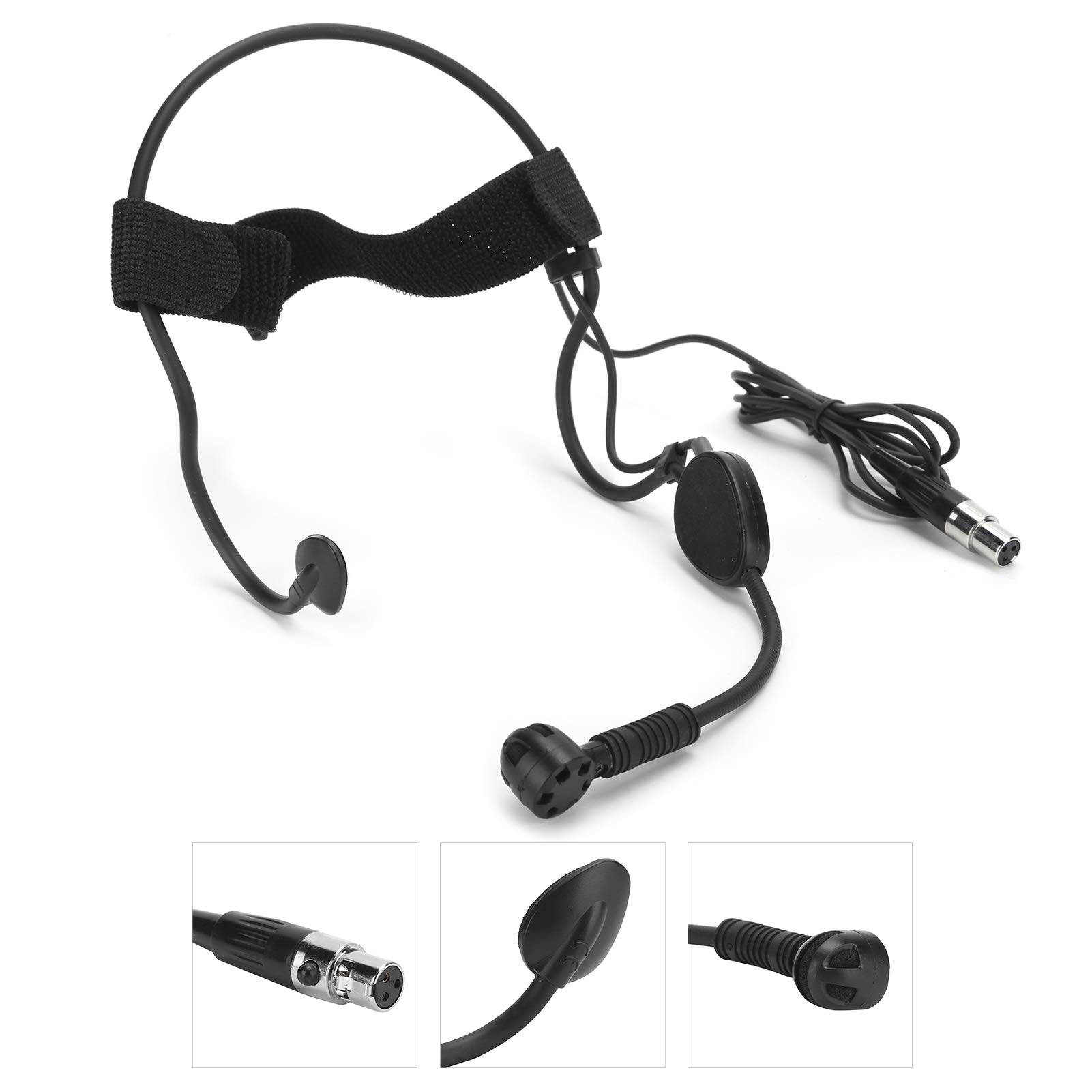 Micro Auriculares de 3 Pines, Mini Micro Condensador de Diadema portátil de micrófono inalámbrico para cámara XLR para Rendimiento en Escenario, enseñanza - Negro