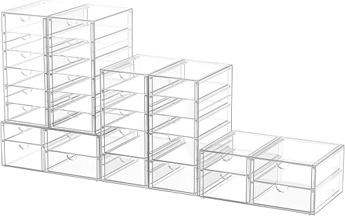ARSTPEOE 30 cajones, organizador de maquillaje de escritorio acrílico, organizador de cajones de plástico, solución de almacenamiento apilable para