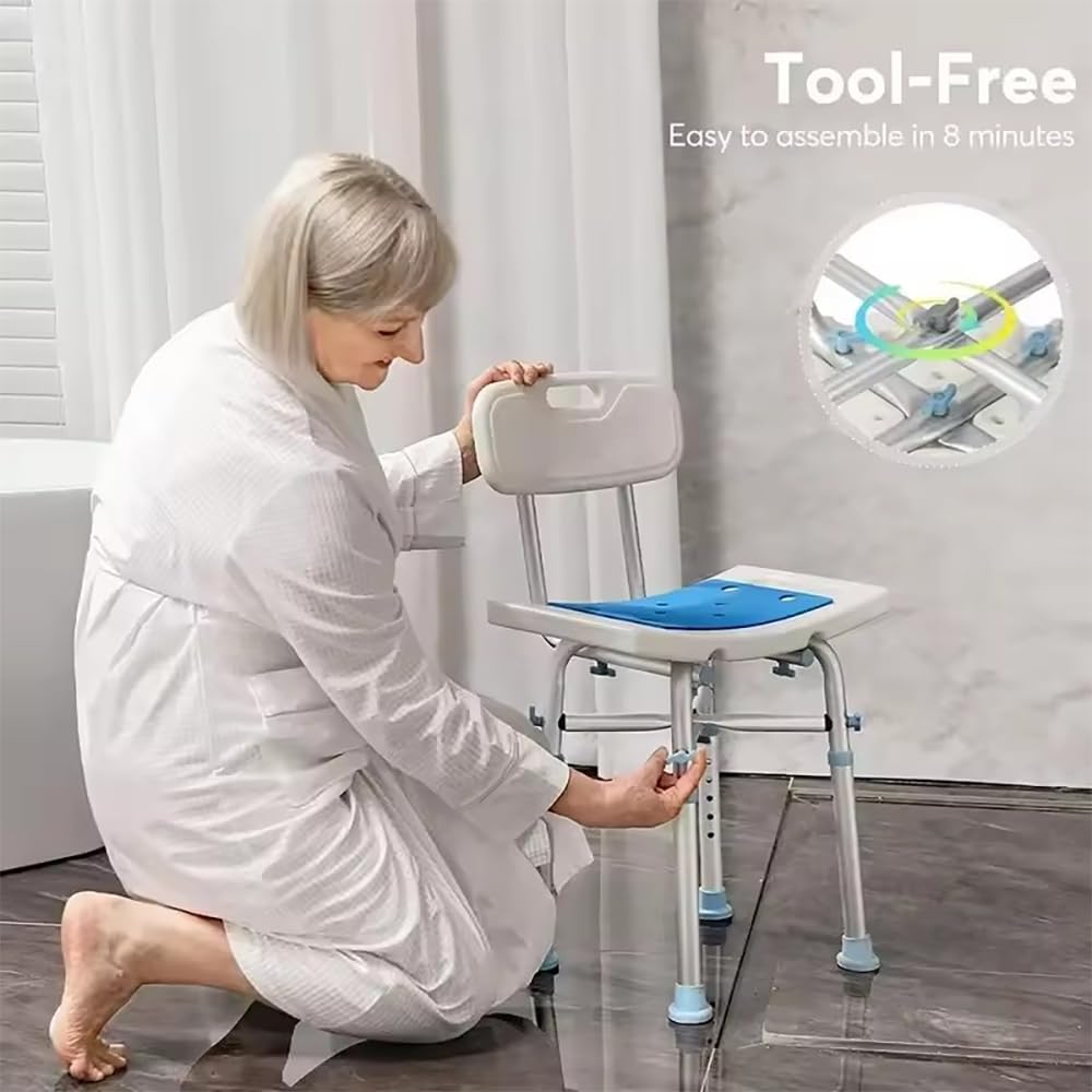 NEWFUN Taburete Ducha para Mayores, Silla de Ducha Antideslizante y Regulable en Altura, Taburete de Ducha Antideslizante, Montaje Sin Herramientas, 200 KG
