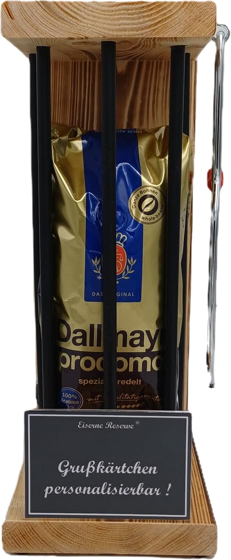 Eiserne Reserve Kaffee Geschenk mit Säge & 500g Dallmayr Prodomo - personalisierbar & handgefertigt - Lustiges Geschenk für Kaffeeliebhaber, Männer & Frauen - Geschenkidee für Papa, Opa, Kollegen