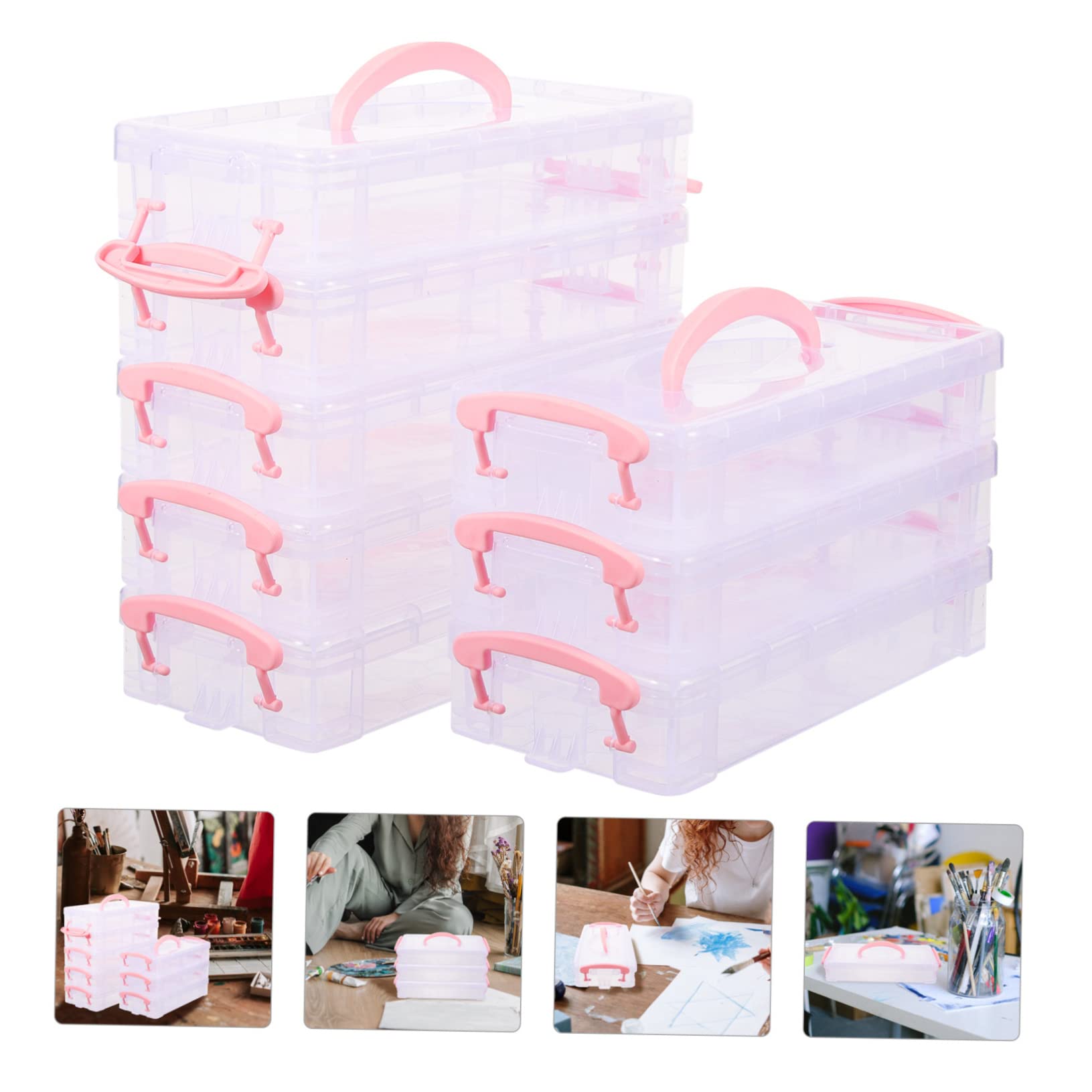 jojofuny Scatola Organizer per Penne Impilabile Coperchio 8 Confezioni | Plastica Trasparente, Struttura Portatile, per Matite e Piccoli Oggetti, per Ufficio e Insegnanti