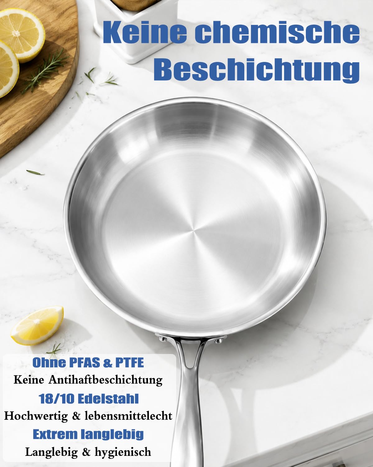 Edelstahlpfannen Set 3-teilig, Pfannen Induktion Ø 20+26+30 cm