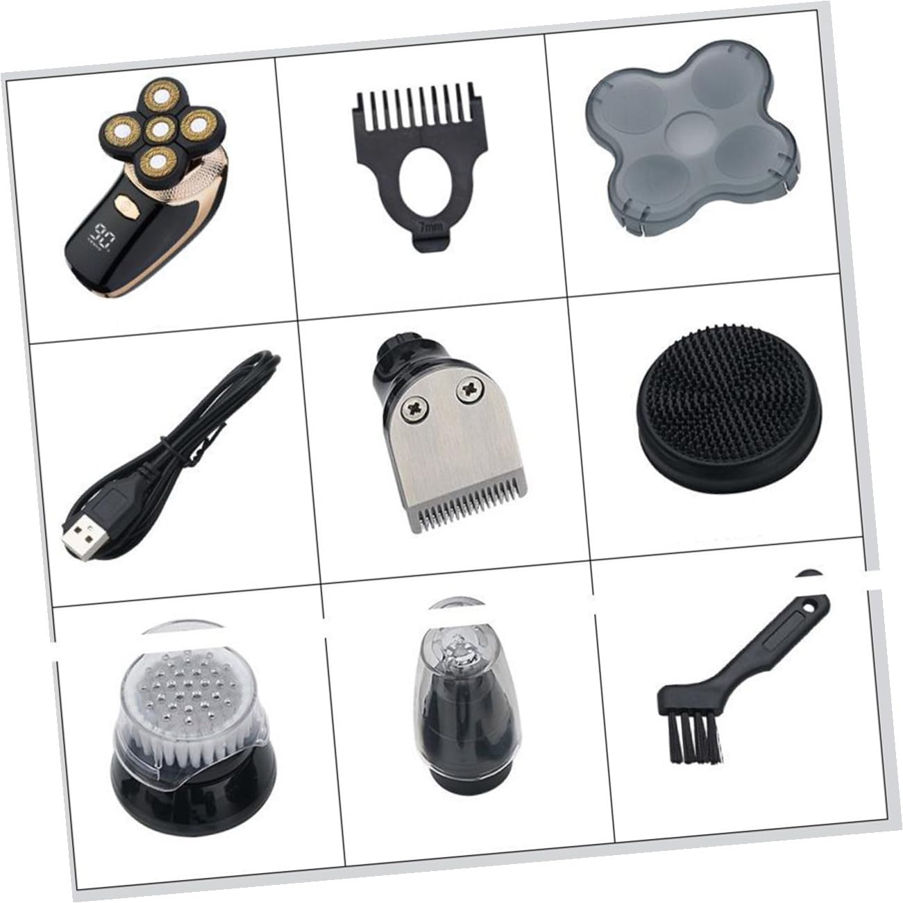 POPETPOP Rasoio Elettrico Barba e Chioma Uomo Cinque uno Lame in Acciaio Placcato Titanio, Funzione Washabile e Design Oro per Impiego Professionale e Domestico
