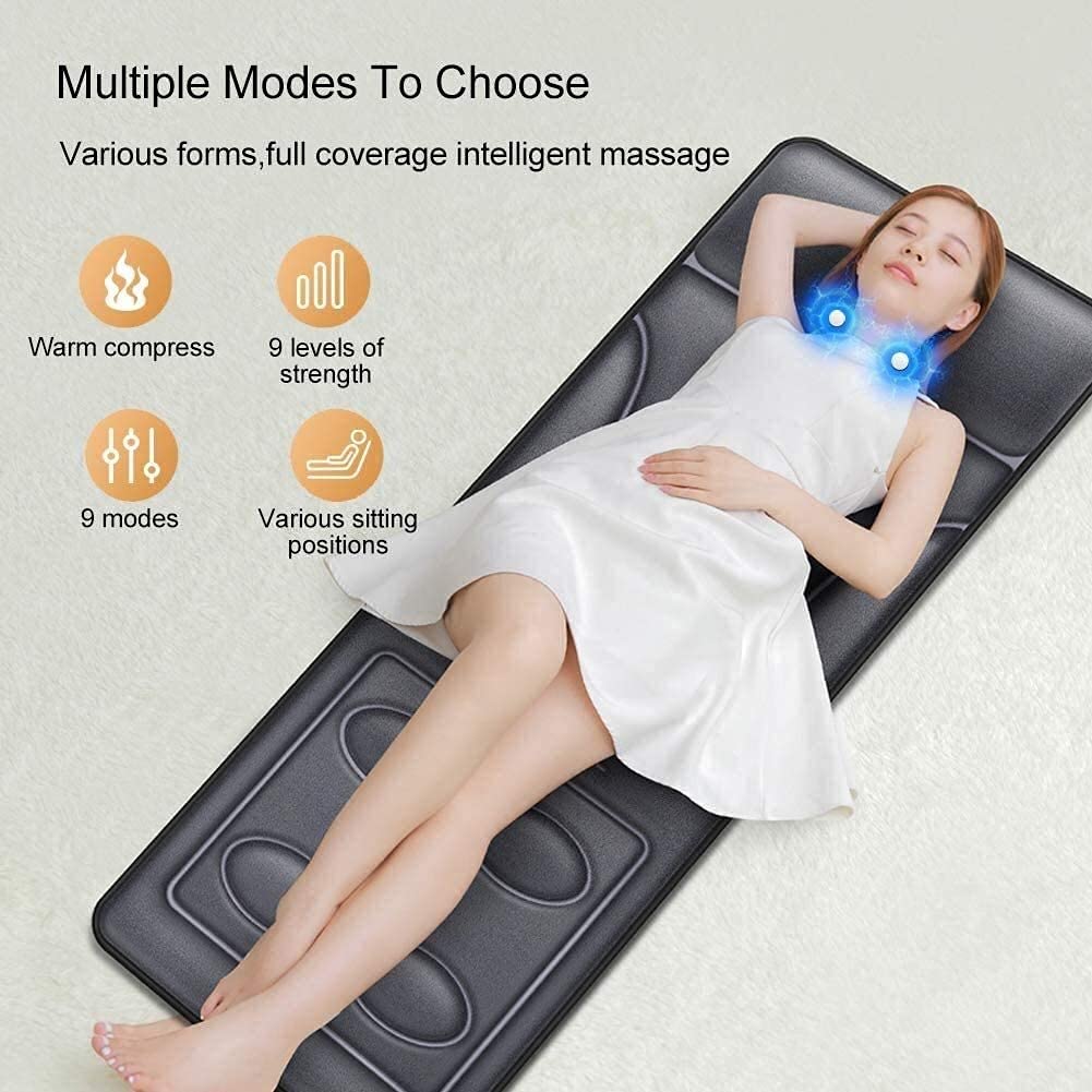 Esterilla de masaje vibratoria para cuerpo completo, colchón de masaje vibratorio con 10 motores, masajeador para cuello y espalda, almohadilla térmica para aliviar el dolor y la relajación de lo