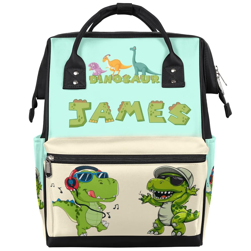 Image of Dinosaur Diaper Bag Backpack for Baby Boys Personalized Baby Boys Diaper Backpack Large Nappy Backpack for Mom Dad Dino Mommy Bag