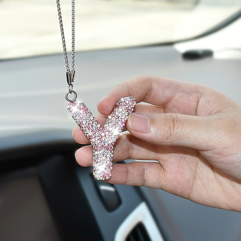 JSCARLIFE Bling Letter Pendant, Car Rear View Mirror Ornament - View #8