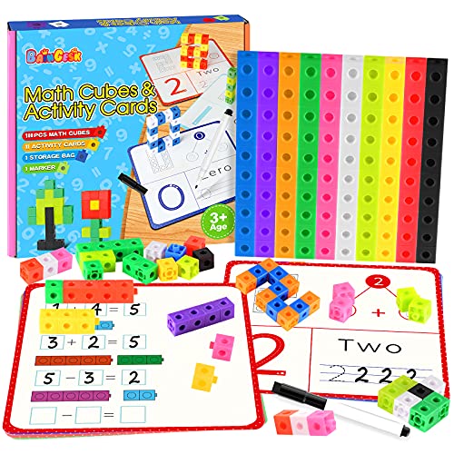Math Cubes Manipulatives with Activity Cards, Math cube toy learn calculate, Teaching Resources,Homeschool Supplies,Kindergarten Number Blocks Counting Toys, Toddler Learning Resources Ages 5 6 7 8