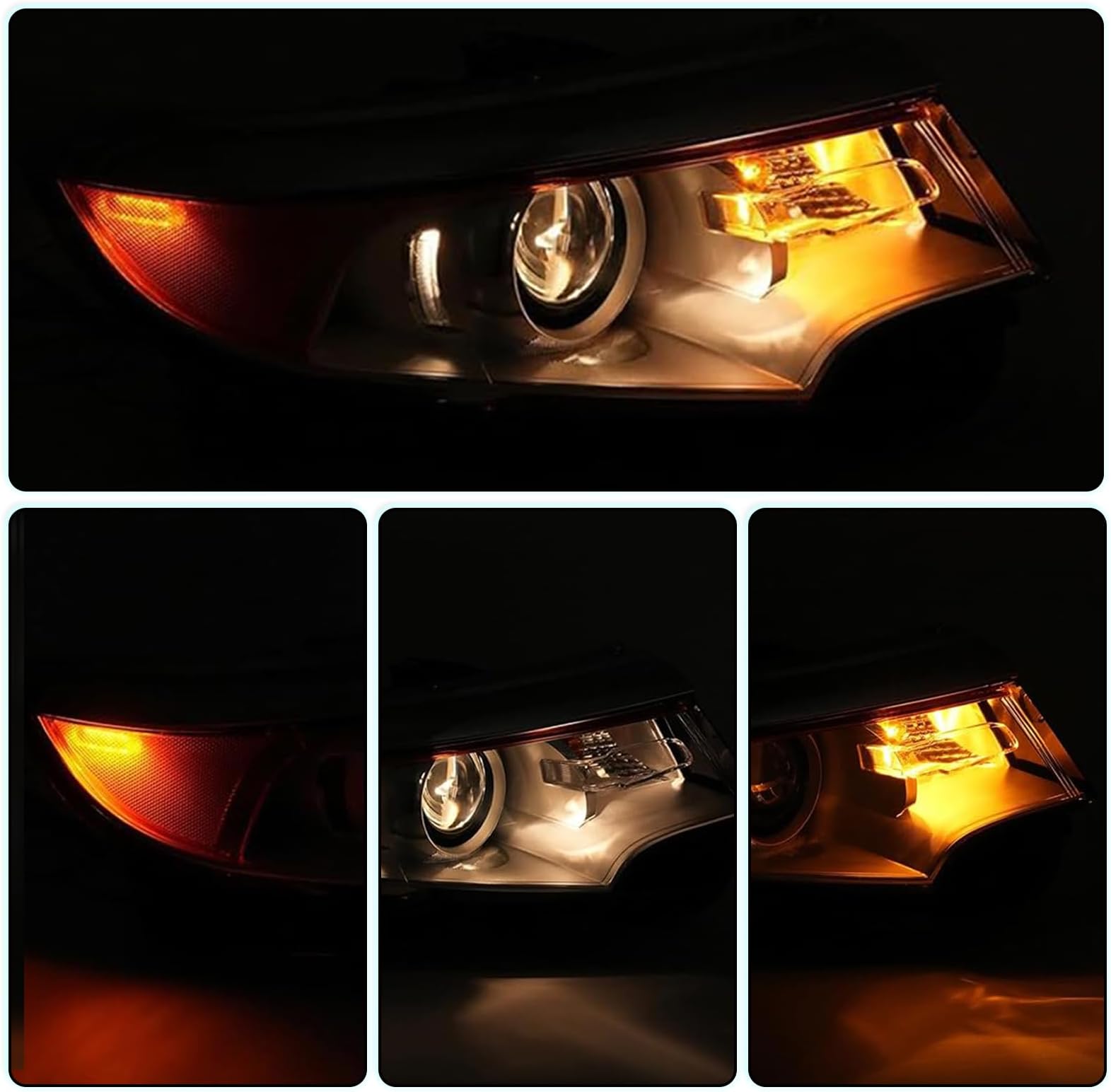 Headlight Assembly Set [Halogen Type Models] w/Bulbs Fit for 2011-2014 Ford Edge Passenger & Driver Side (Chrome Housing with Amber Reflector)