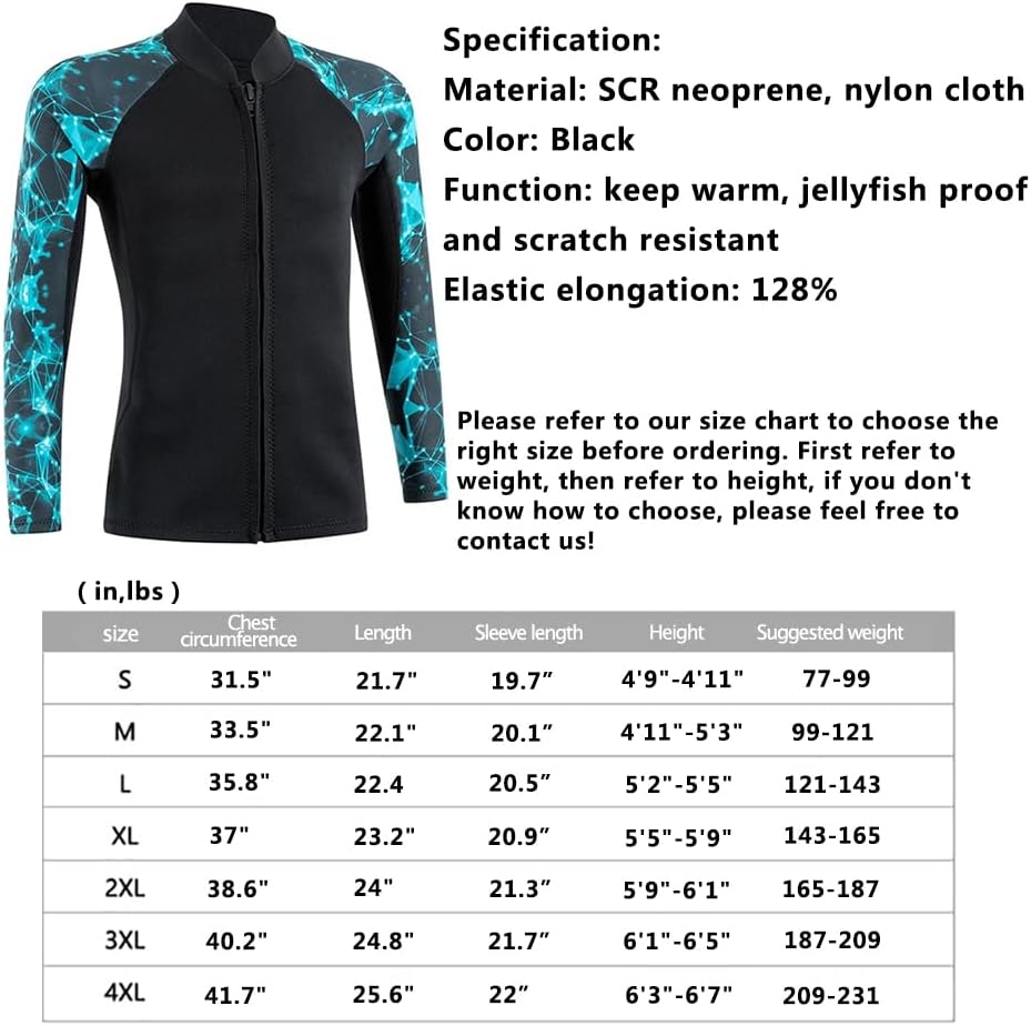 WYYHAA 2MM Wetsuit Top Mens Women, Ultra Stretchy & Warmth Neoprene Diving Jacket Long Sleeve Wetsuit Jacket for Snorkeling Surfing Kayaking Canoeing