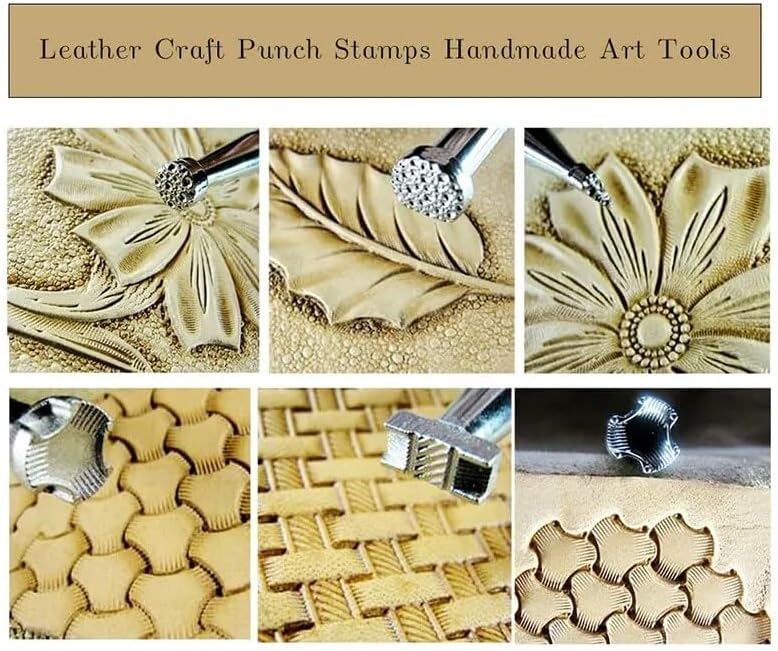 BMBY-6Pcs Leather Stamping Tools Leather Working Saddle Making Stamps Set Special Shape Stamp Punch Set Leather Craft Tools - (Color: Silver)