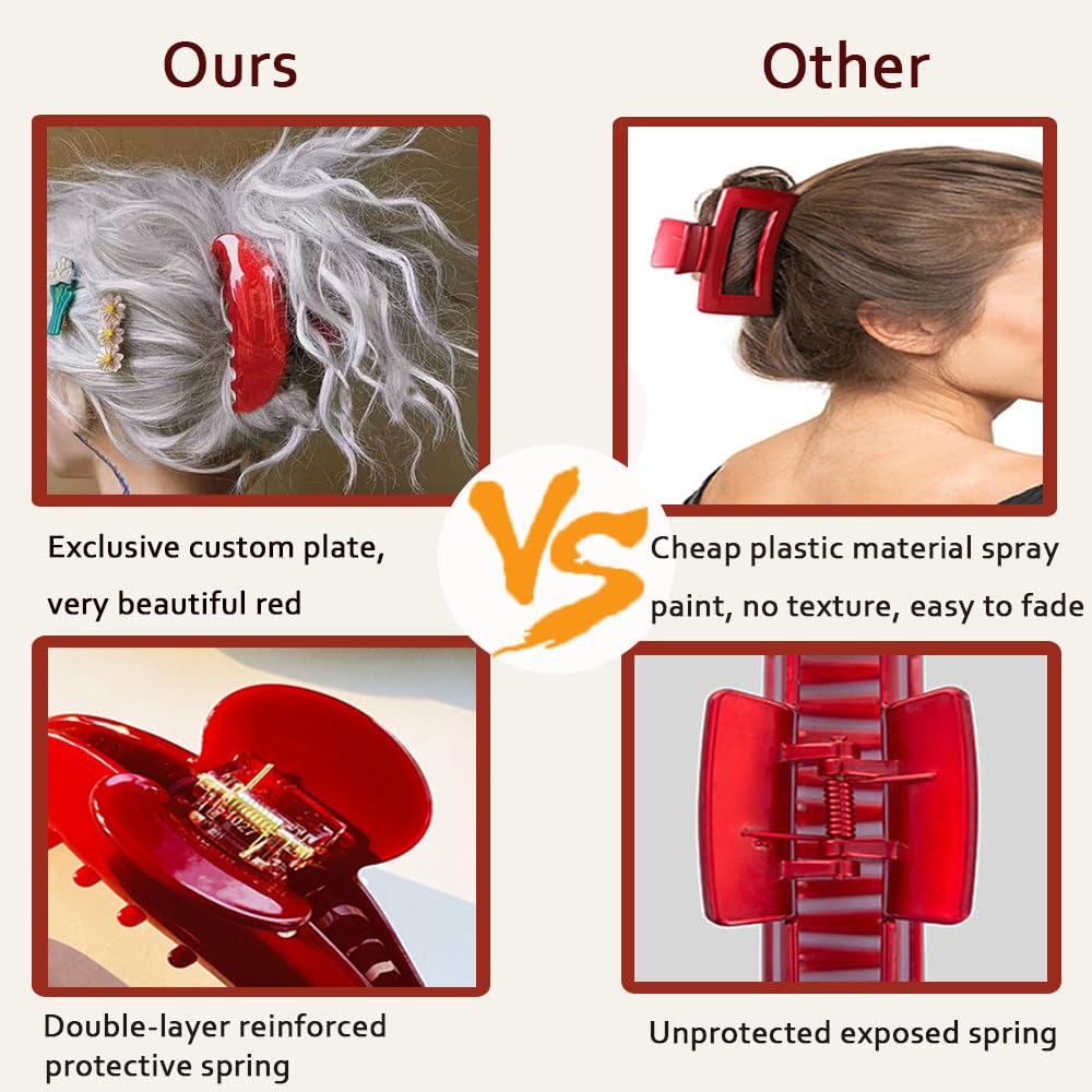 Large Hair Claw Clips for Women Red Hair Clips Nonslip Retro Hair Clips for Thick & Thin Hair & Curly Hair Fashion Hair Accessories - Image 4