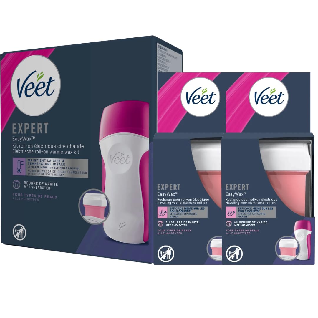 Veet - EasyWax Roll-On - Lot de 1 Appareil Roll-on - 2 recharges Bras & Jambes 50ml