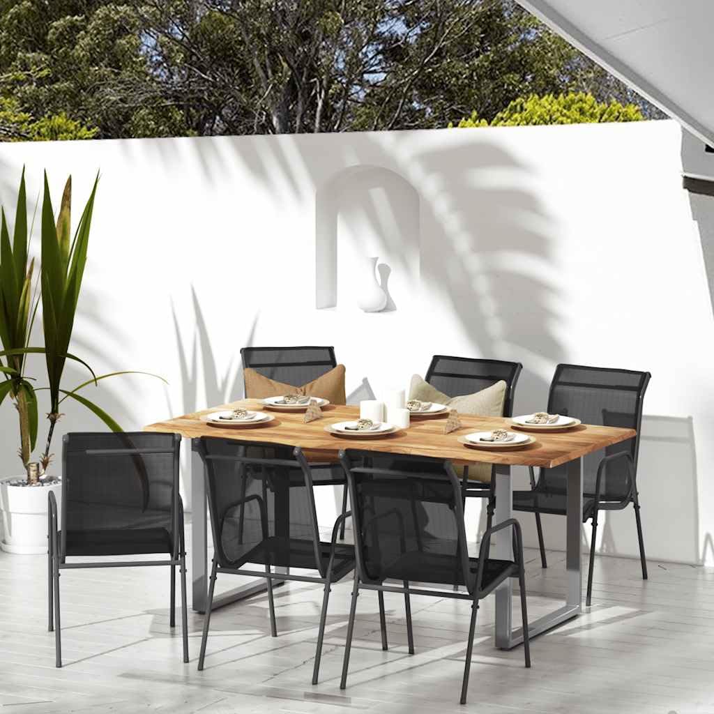 Générique Set di 6 sedie da giardino in acciaio verniciato a polvere e textilene nero, comode per cena e relax all'aperto