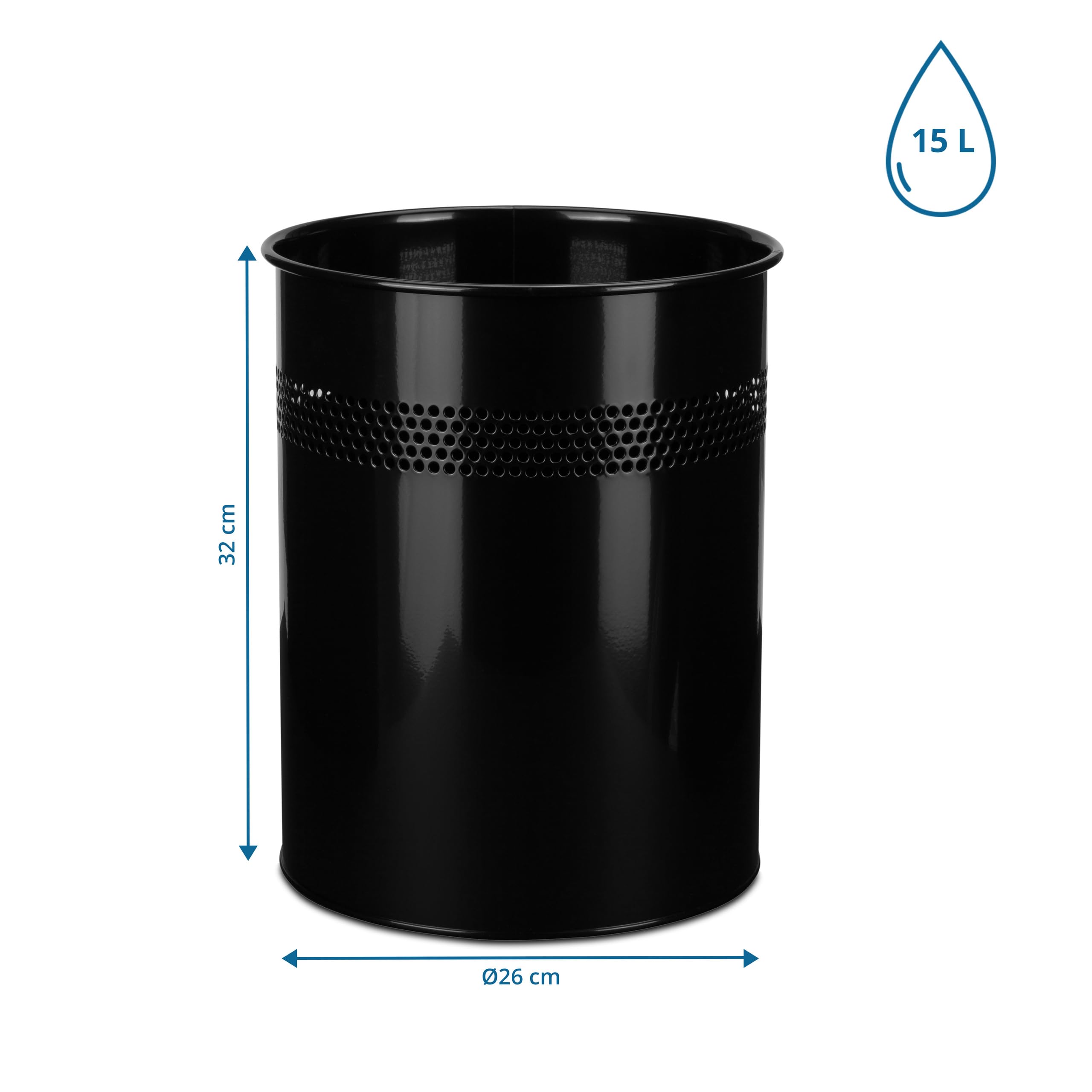 HJH Office 830014 Cestino per carta straccia in Metallo CLEAN III 15L, Pattumiera per scrivania, cucina, bagno, ufficio e scuola, Nero