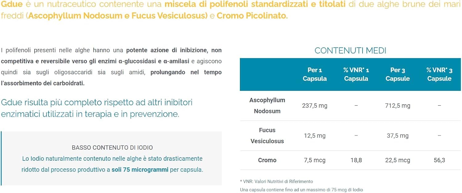 Gdue 120 Capsule - Integratore Alimentare di Aescophyllum nodosum, Fucus vesiculosus e Cromo - 2 Confezioni da 60 Capsule