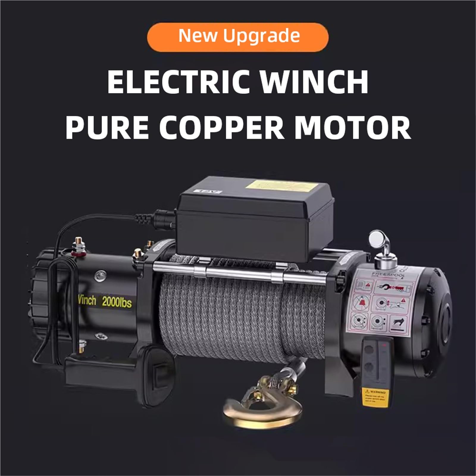 Polipasto Eléctrico Cabrestante eléctrico Extractor, cabrestante eléctrico de 12V/24V, cabrestante impermeabilizante Todoterreno, grúa montada en Coche Cabrestante Elevador(24V-2000LBS)