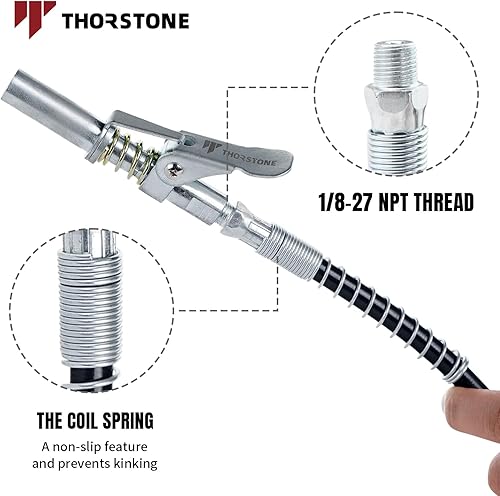 Miniatura 2 de Thorstone Juego de manguera flexible de resorte de 18 pulgadas y acoplador de bloqueo para pistola de engrase  Patente de EE. UU. 29826908