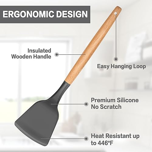 Miniatura 2 de LIANYU Juego de 30 utensilios de cocina de silicona con organizador juego de utensilios esenciales de cocina de silicona con mango de madera