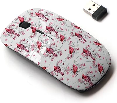 2.4G Wireless Mouse with Cute Pattern Design for All Laptops and Desktops with Nano Receiver - Christmas Birds cardinales Leaves