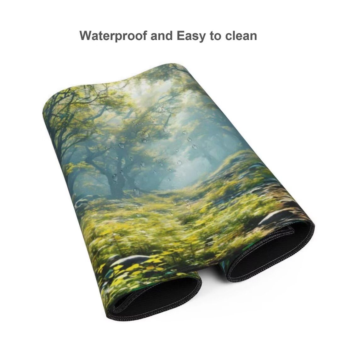 Alfombrilla de ratón 1400x600x3 MM, Alfombrilla Ratón XXL Extendida de Gran Tamaño con Bordes Cosidos, Base de Goma Antideslizante Almohadilla para Teclado, Árboles forestales S-10751