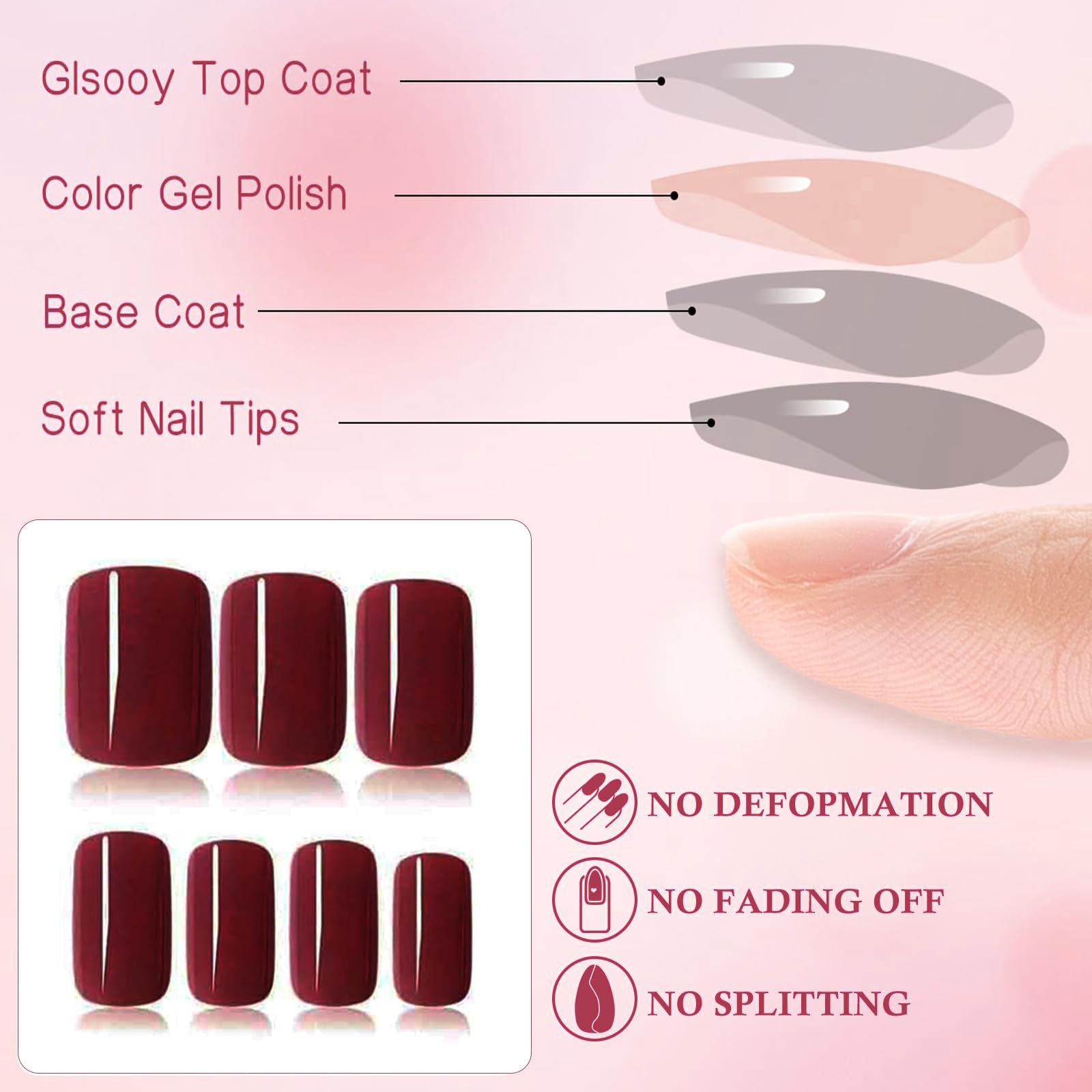 Nymora Press on Nails, 240 unidades de uñas postizas para pegar, puntas de gel suaves, material ABS, incluye pegamento para uñas de 8 ml, lima de uñas, empujador de cutículas, caja de almacenamiento — view 3