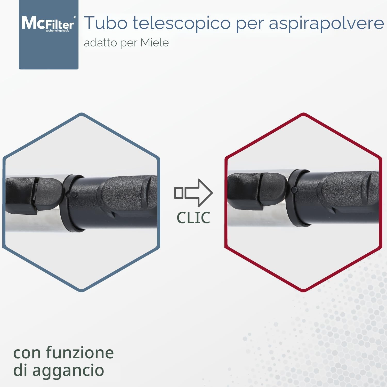 McFilter - Tubo telescopico adatto per tutti gli aspirapolvere Miele, ad esempio, S2, S4, S5, S6, S8, C1, C2, C3, in acciaio inox, con funzione clic