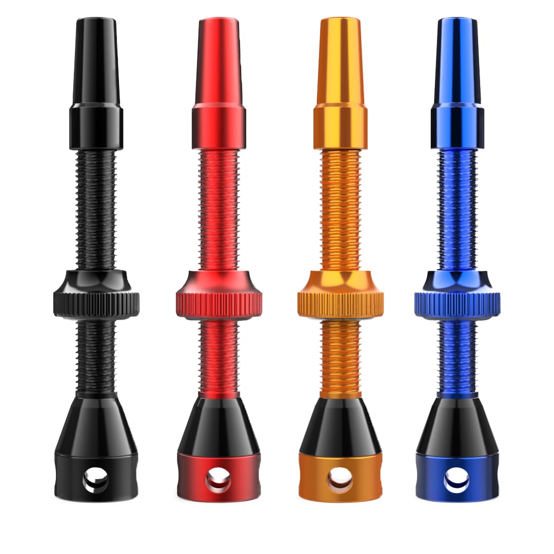 Set di valvole tubeless | Valvole Presta per pneumatici senza camera d'aria | Alluminio superleggero, anodizzato in colori vivaci, valvola francese | Per cerchi tubeless standard (nero, 80mm)