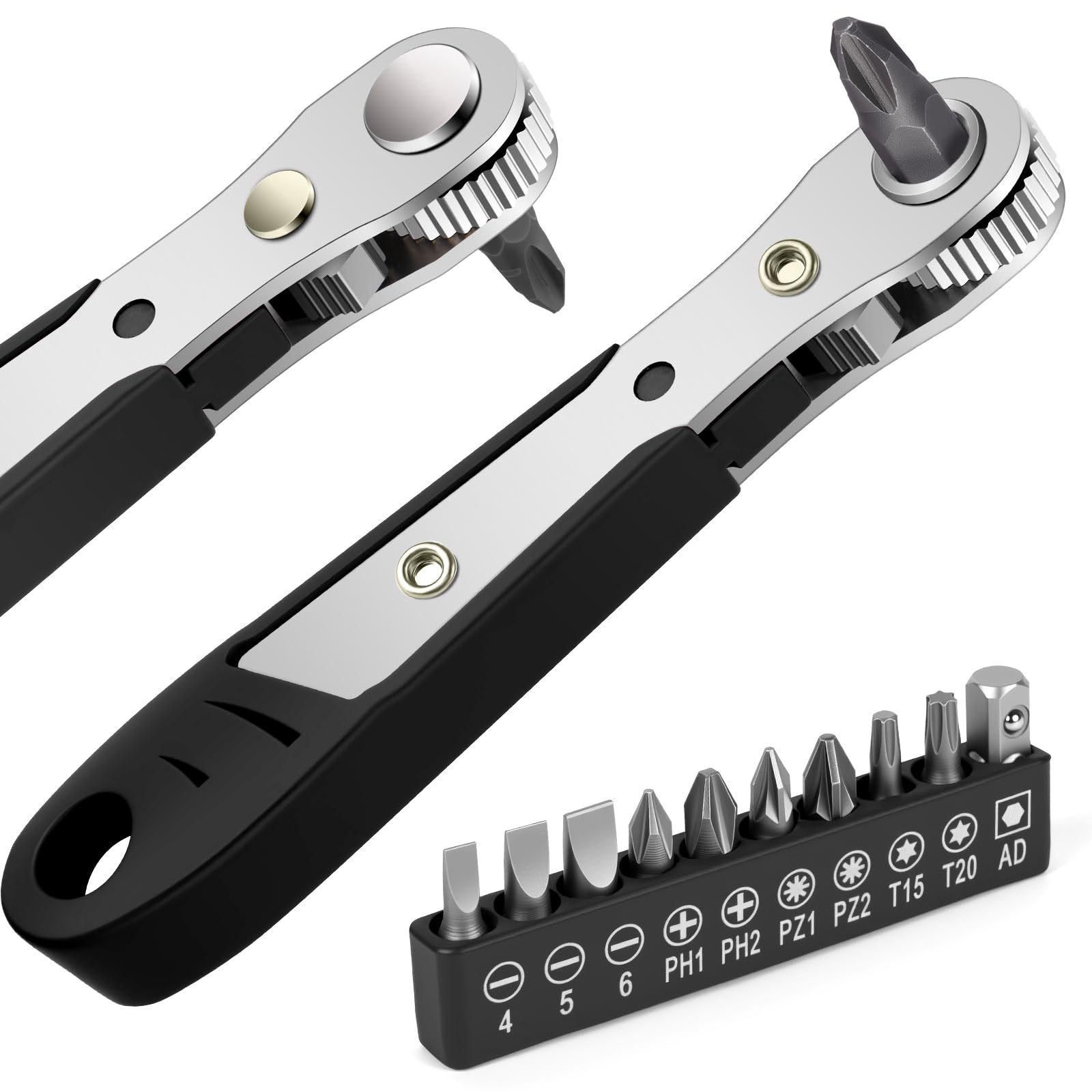 OSDUE Mini Ratchet Wrench, Right Angle Phillips Magnetic Screwdriver for Awkward Spaces, with 1/4 Inch Drive High Torque Offset Reversible Mini Ratcheting Offset Screwdriver