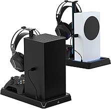 Xbox Stand with Cooling Fan for Xbox Series X/S,Xbox Accessories Upgraded Vertical RGB Stand with Dual Controller Fast Charger Station,Headphone Holder, 2X1400 mAh Rechargeable Battery Packs