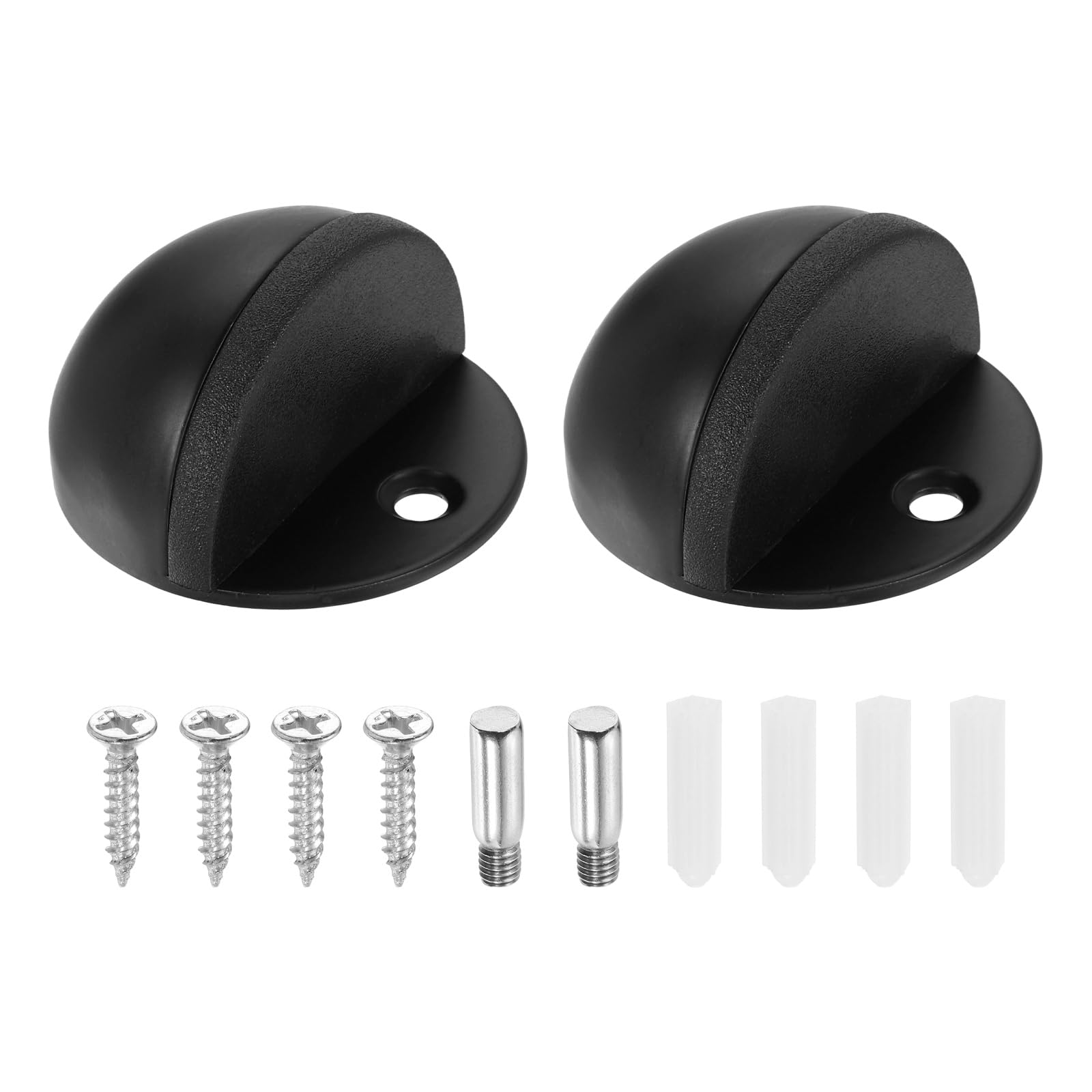 sourcing map 2 Pack Low Dome Floor Door Stop, 45mm Dia. Stainless Steel Door Stopper, Half Dome Rubber Bumper Wall Protector with Screws for Bedroom Bathroom Office, Black