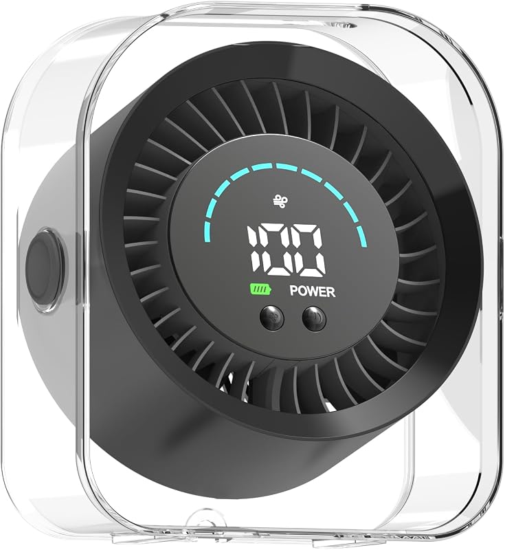 Rechargeable Small Desk Fan Quiet, 4000mAh Portable Mini Fan USB Table Fan with 100 Speeds Turbo Flow, 360° Adjustable, LED Display, Desktop Cooling Fans for Bedroom Office Travel - Black