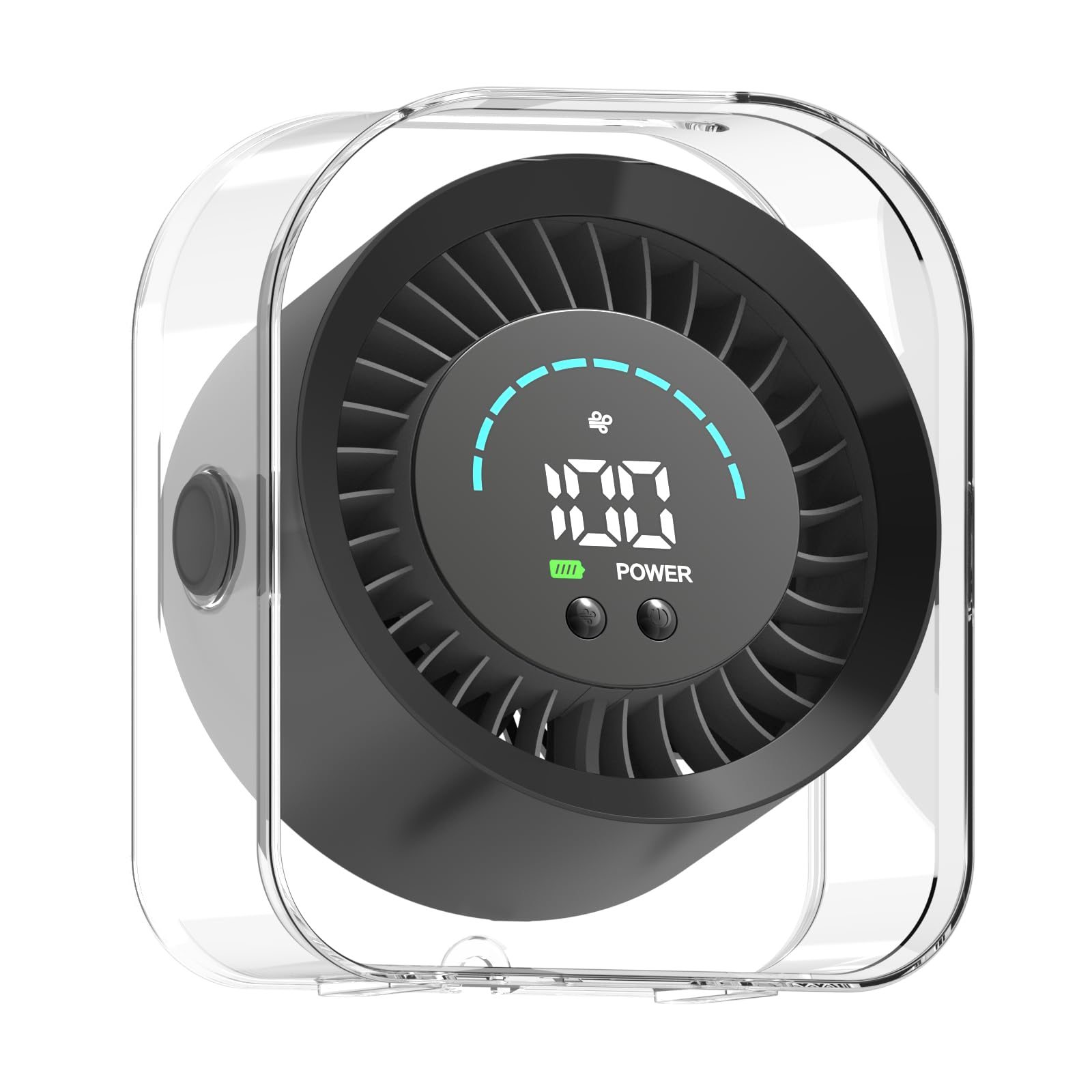 FOWSEEK Ventilador de escritorio pequeño recargable silencioso, mini ventilador portátil de 4000 mAh, ventilador de mesa USB con 100 velocidades de flujo turbo, ajustable a 360°, pantalla LED